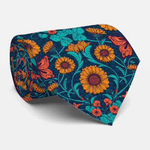Art Nouveau daisies in blauw en geel Stropdas