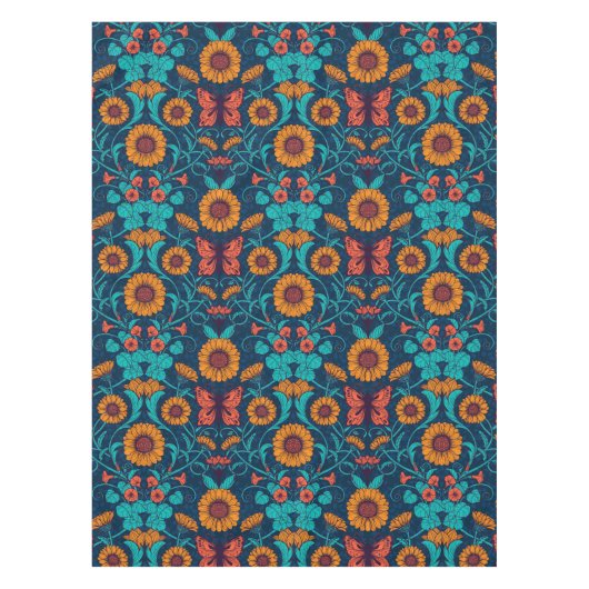 Art Nouveau daisies in blauw en geel Tafelkleed (Voorkant)