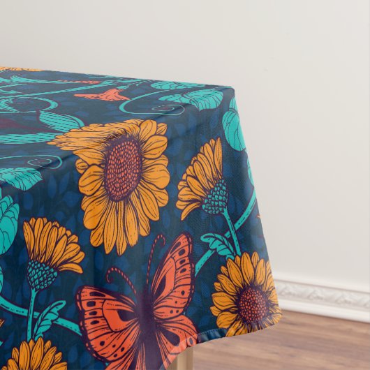 Art Nouveau daisies in blauw en geel Tafelkleed (Voorbeeld)