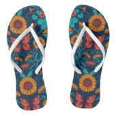 Art Nouveau daisies in blauw en geel Teenslippers (Voetbed)