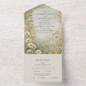 Art Nouveau Daisies Ivoor Green Wedding All In One Uitnodiging (Binnen)