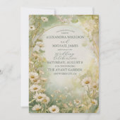 Art Nouveau Daisies Ivoor Green Wedding Kaart (Voorkant)