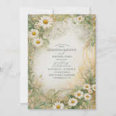 Art Nouveau Daisies Ivoor Green Wedding Kaart (Voorkant)