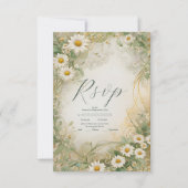 Art Nouveau Daisies Ivoor Green Wedding RSVP Kaartje (Voorkant)