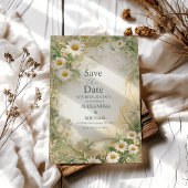 Art Nouveau Daisies Ivoor Green Wedding Save The Date