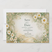 Art Nouveau Daisies Ivoor Groen Huwelijk Save The Save The Date (Voorkant)