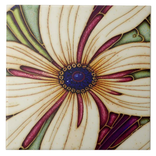 Art Nouveau Daisies Seamless paarse groene plantgo Tegeltje (Voorkant)