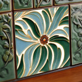 Art Nouveau Daisies Seamless white blue florals Tegeltje