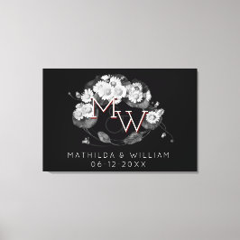 Art Nouveau Daisies Wreath Monogram aan personalis Canvas Afdruk