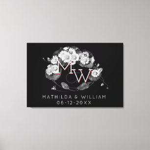 Art Nouveau Daisies Wreath Monogram aan personalis Canvas Afdruk