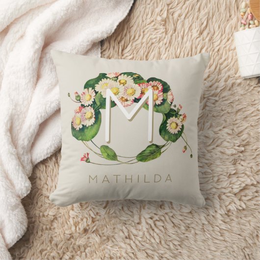 Art Nouveau Daisies Wreath Monogram aan personalis Kussen (Deken)