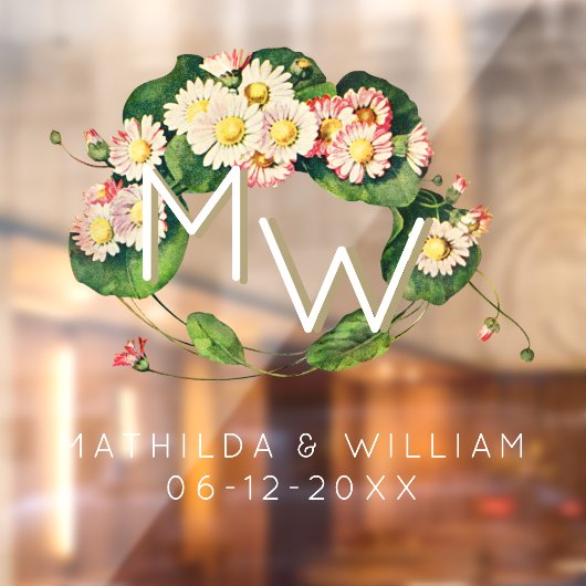 Art Nouveau Daisies Wreath Monogram aan personalis Raamsticker (Vel 2)