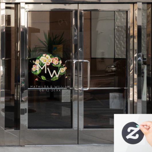 Art Nouveau Daisies Wreath Monogram aan personalis Raamsticker (Kantoordeur)