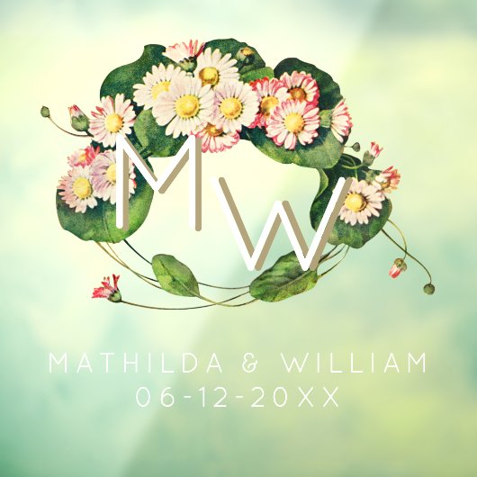 Art Nouveau Daisies Wreath Monogram aan personalis Raamsticker (Vel 3)