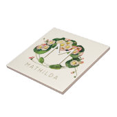 Art Nouveau Daisies Wreath Monogram aan personalis Tegeltje (Zijkant)