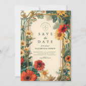 Art Nouveau Daisy Frame Bruiloft Save The Date (Voorkant)