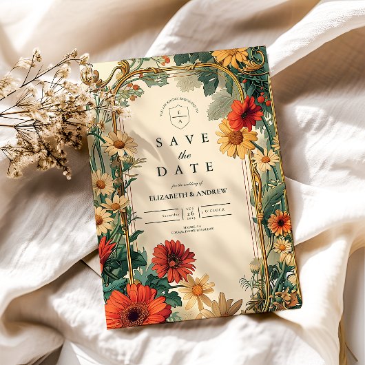 Art Nouveau Daisy Frame Bruiloft Save The Date