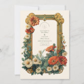 Art Nouveau Daisy Gerbera Floral Lijst bruiloft Kaart (Voorkant)