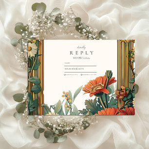 Art Nouveau Daisy Gerbera Floral Lijst bruiloft RSVP Kaartje
