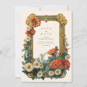 Art Nouveau Daisy Gerbera Floral Lijst bruiloft Save The Date (Voorkant)