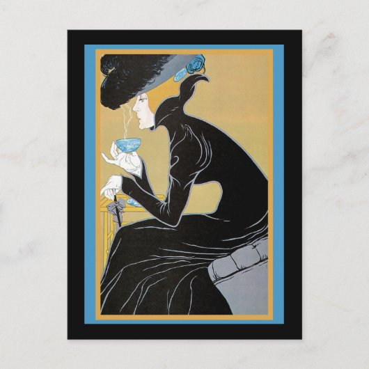 Art Nouveau Dame Drink Tea Briefkaart (Voorkant)