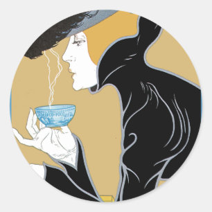 Art Nouveau Dame Drink Tea Ronde Sticker
