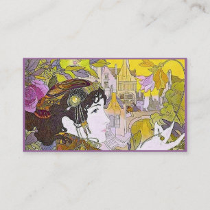 Art Nouveau-dame in een tuin Visitekaartje