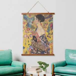 Art Nouveau dame met waaier-schilderij in vintage Hangend Wandkleed