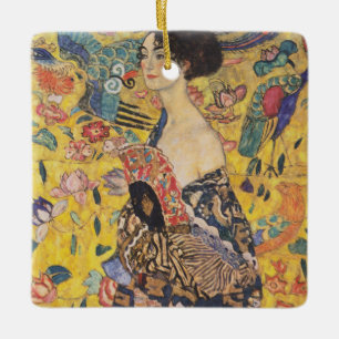 Art Nouveau dame met waaier-schilderij uit de vori Keramisch Ornament