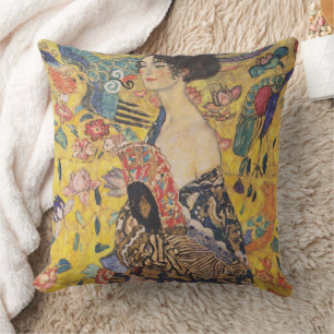 Art Nouveau dame met waaier-schilderij uit de vori Kussen