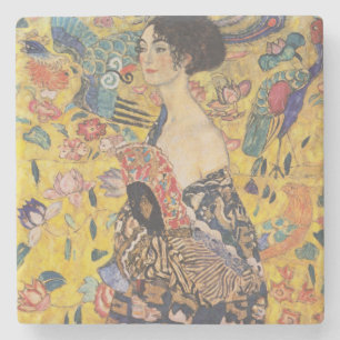 Art Nouveau dame met waaier-schilderij uit de vori Stenen Onderzetter