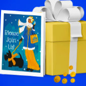 Art Nouveau Dame met Zwarte Scottie Hond Feestdagen Kaart