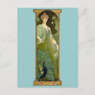 Art Nouveau Dame & Pauw Vintage Illustratie Briefkaart