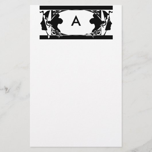 Art Nouveau Dames Silhouet Monogram Briefpapier (Voorkant)