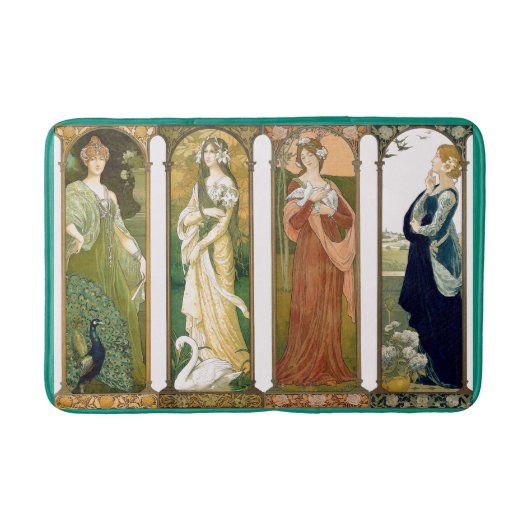 Art Nouveau Dames Swan Peacock Dove Birds Bathmat Badmat (Voorkant)