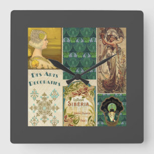 Art Nouveau Dames Vierkante Klok