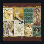 Art Nouveau Dames Vierkante Klok<br><div class="desc">kunst met verschillende design voor kunstdeco met dames,  patronen,  decoraties in groen bruin beige.</div>