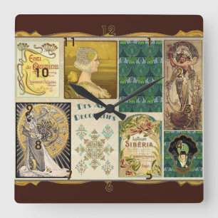 Art Nouveau Dames Vierkante Klok