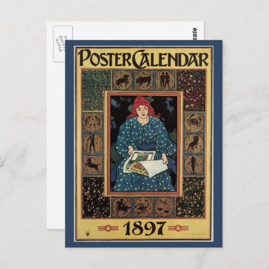  Art Nouveau, damesboek dat astrologie leest Briefkaart (Voorkant / Achterkant)