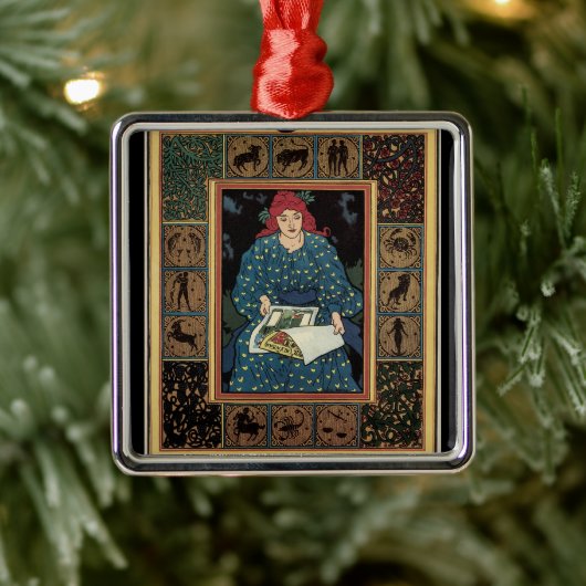 Art Nouveau, damesboek dat astrologie leest Metalen Ornament (Boom)