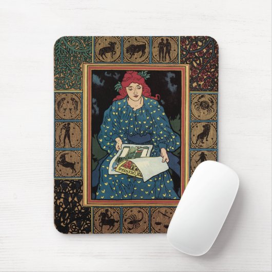 Art Nouveau, damesboek dat astrologie leest Muismat (Met muis)