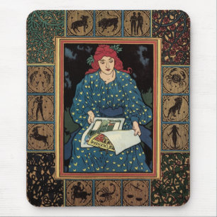 Art Nouveau, damesboek dat astrologie leest Muismat