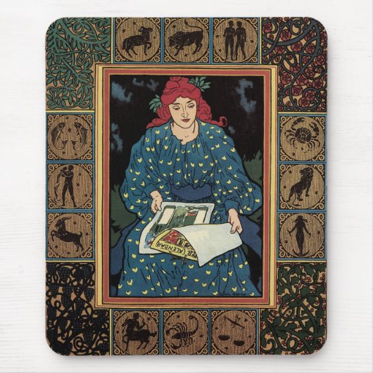 Art Nouveau, damesboek dat astrologie leest Muismat (Voorkant)
