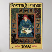 Art Nouveau, damesboek dat astrologie leest Poster (Voorkant)