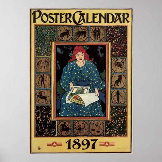 Art Nouveau, damesboek dat astrologie leest Poster (Voorkant)