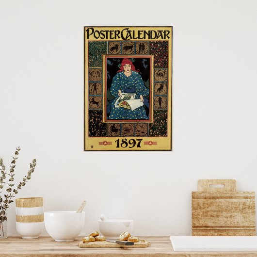 Art Nouveau, damesboek dat astrologie leest Poster (Keuken)