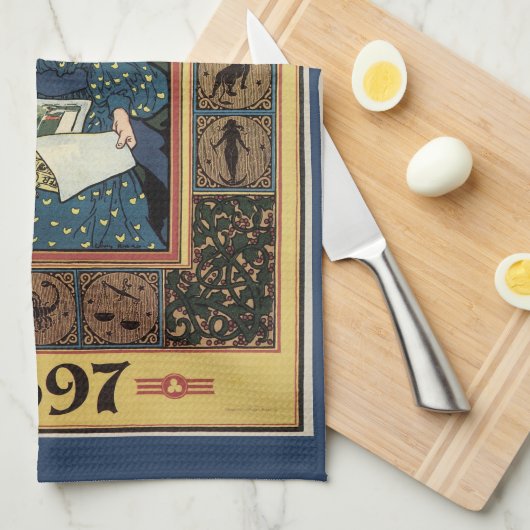  Art Nouveau, damesboek dat astrologie leest Theedoek (Quarter Fold)