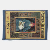 Art Nouveau, damesboek dat astrologie leest Theedoek (Horizontaal)