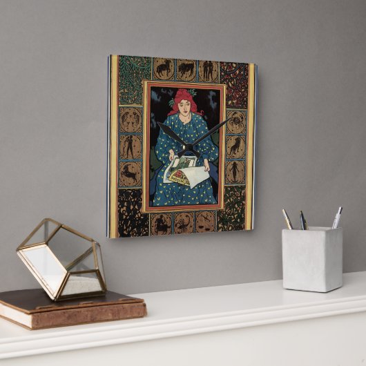 Art Nouveau, damesboek dat astrologie leest Vierkante Klok (Kantoor)