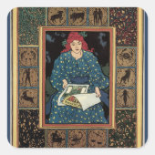  Art Nouveau, damesboek dat astrologie leest Vierkante Sticker (Voorkant)